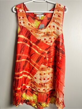 MI.L.K.O Orange Mixed-Print Sleeveless Tank Top. Size:XXL